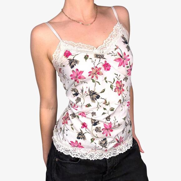 White floral lace cami tank top adjustable straps Y2K - fits like size small - Picture 1 of 7
